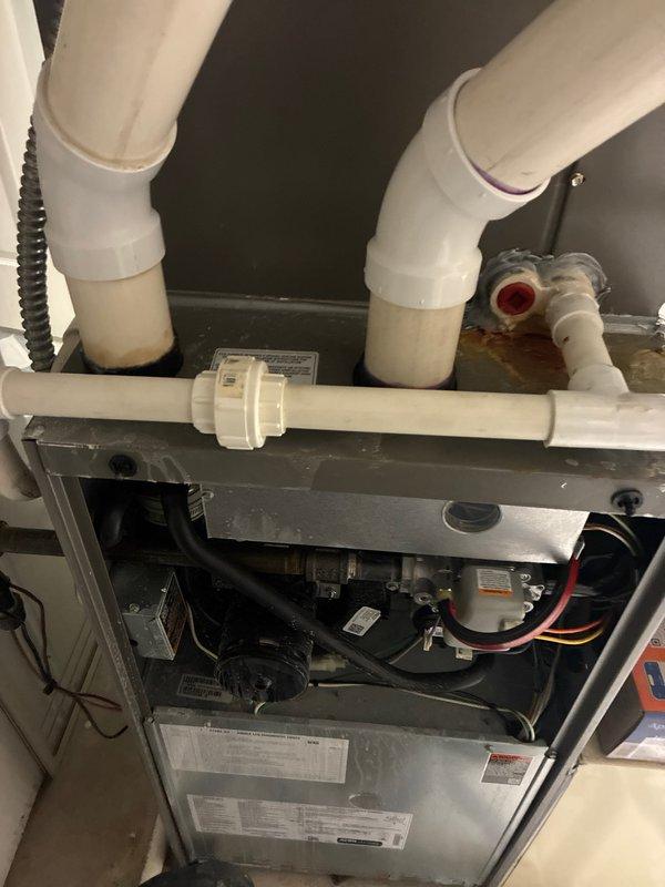 Completed scheduled Air Care Heating maintenance on Lennox HVAC system. Performed comprehensive inspection of air handler unit, including blower motor assembly, electrical connections, and internal components. Verified proper operation of condensate drain lines and PVC vent piping system. All equipment found to be in good working condition with no issues identified during inspection.