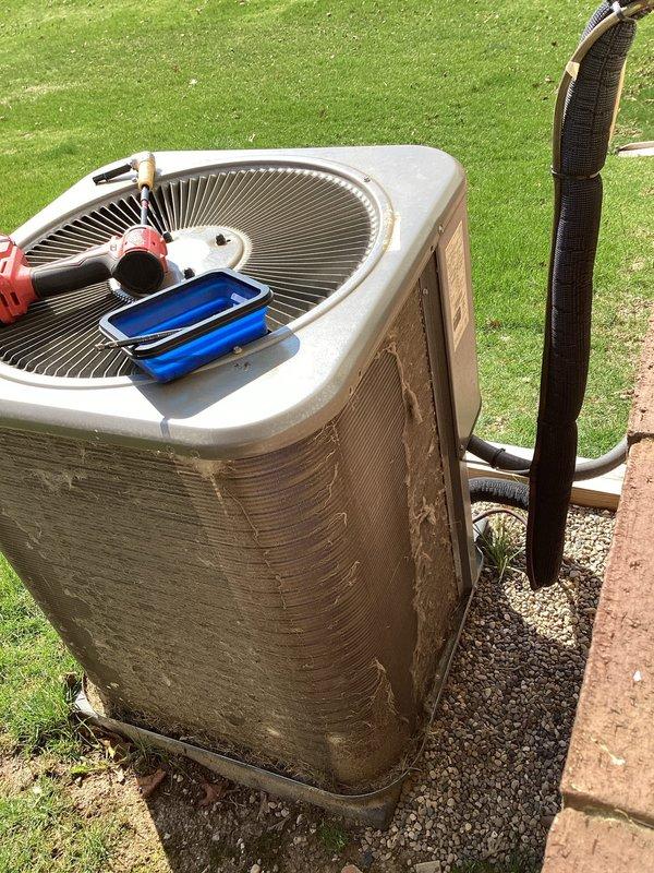 Completed scheduled air conditioning maintenance on residential condensing unit. Performed system inspection, replaced air filter, and verified proper operation of all components. Unit tested and left in good working condition.