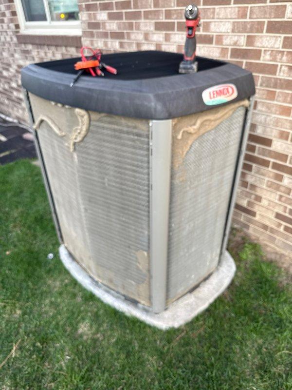 Completed annual cooling maintenance on Lennox outdoor condensing unit. Performed comprehensive system inspection including cleaning condenser coils, checking refrigerant lines, and verifying operational status. Replaced furnace filters and humidifier pads as part of routine maintenance protocol. All components found to be functioning within normal parameters.