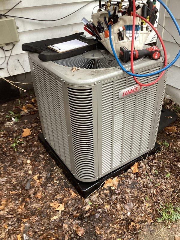 Completed scheduled Air Care Maintenance on Lennox outdoor condensing unit. Performed comprehensive system inspection, verified proper refrigerant line connections, checked electrical disconnect and wiring integrity, and confirmed unit operation. All components functioning within normal parameters with no deficiencies noted.