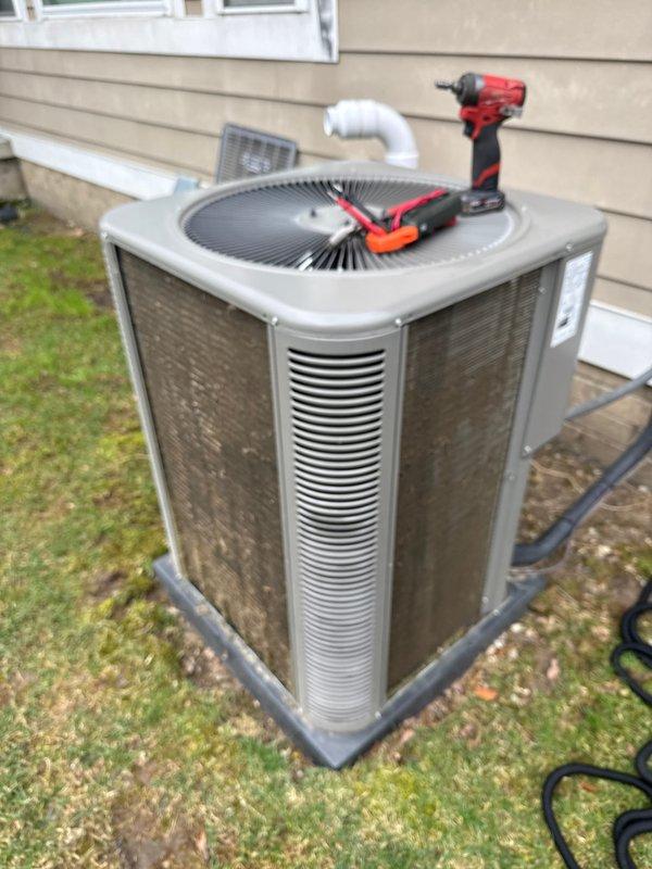 Completed scheduled Air Care Cooling maintenance on residential condensing unit. Performed comprehensive system inspection, cleaned condenser coils, checked refrigerant levels, tested electrical connections, and verified proper operation of all components. Unit operating within normal parameters with no issues identified.