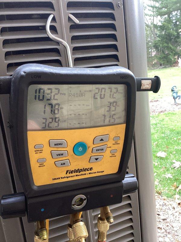 Completed annual cooling maintenance on Lennox air conditioning system. Performed comprehensive inspection of outdoor condensing unit, checked refrigerant pressures and temperatures using manifold gauges with readings showing system operating within normal parameters. Replaced air filter, cleaned condenser coils showing dirt and debris accumulation, and verified all electrical connections. Unit scheduled for return appointment for fall and spring maintenance visits.