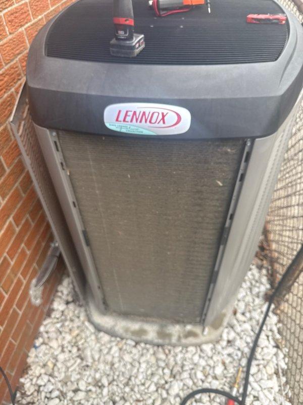 Completed annual cooling maintenance on residential Lennox outdoor condensing unit. Performed comprehensive inspection of condenser coils, electrical connections, and refrigerant levels, verifying proper operation of all components. Unit found in good working condition with no filters requiring replacement at this time.