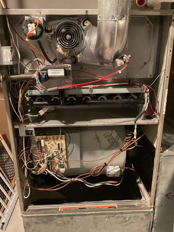 Completed comprehensive Air Care Heating and Cooling maintenance on Bryant furnace system with integrated air handler. Performed thorough inspection of all internal components including draft inducer motor, ignition control board, burner assembly, and electrical connections. Verified proper operation of heating and cooling systems, checked refrigerant lines, condensate drainage system, and all safety controls. All components found operating within manufacturer specifications, system tested and confirmed ready for continued service.
