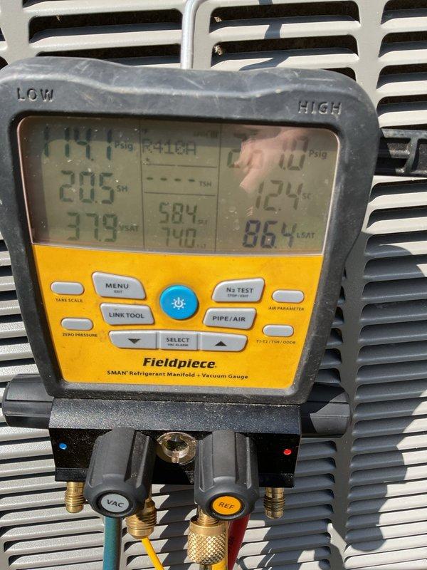 Completed annual heating and cooling maintenance on residential HVAC system. Performed comprehensive inspection of furnace unit, accessing internal components including blower motor assembly, electrical connections, and control wiring. Verified proper operation of all safety controls and mechanical components. Utilized Fieldpiece SMAN refrigerant manifold gauge to measure and record system pressures and temperatures on cooling equipment, confirming refrigerant charge levels and system performance within manufacturer specifications. All equipment found operating normally with no deficiencies noted.