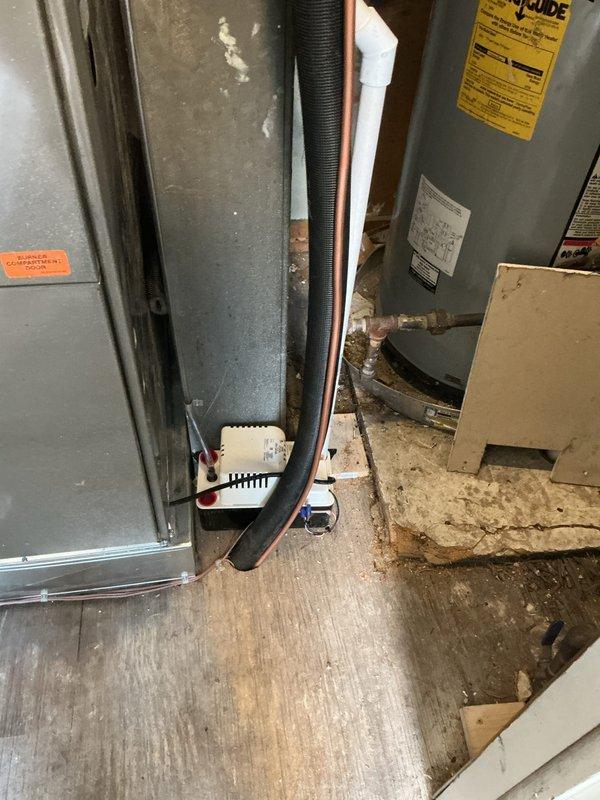 Completed installation of 2-ton air conditioning system with evaporator coil in residential utility closet. Installed new air handler unit above existing furnace, connected rigid and flexible ductwork, and ran new electrical circuit to power the system. All mechanical, electrical, and air conditioning permits were obtained prior to installation, and system was tested for proper operation upon completion.