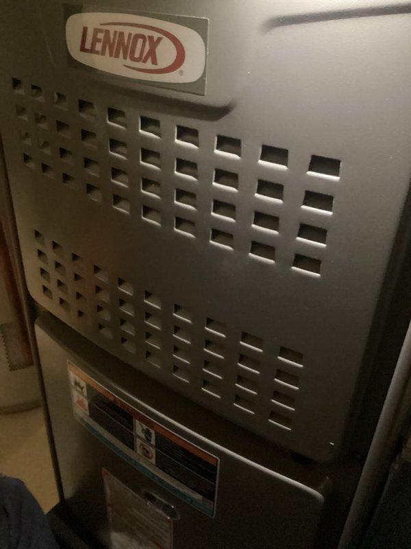 Completed AHC maintenance inspection on Lennox air handler unit per customer request with prior call notification. Visual inspection confirmed unit is operating properly with no visible damage, corrosion, or maintenance concerns noted. All manufacturer labels and energy guide information remain intact and legible on equipment exterior.