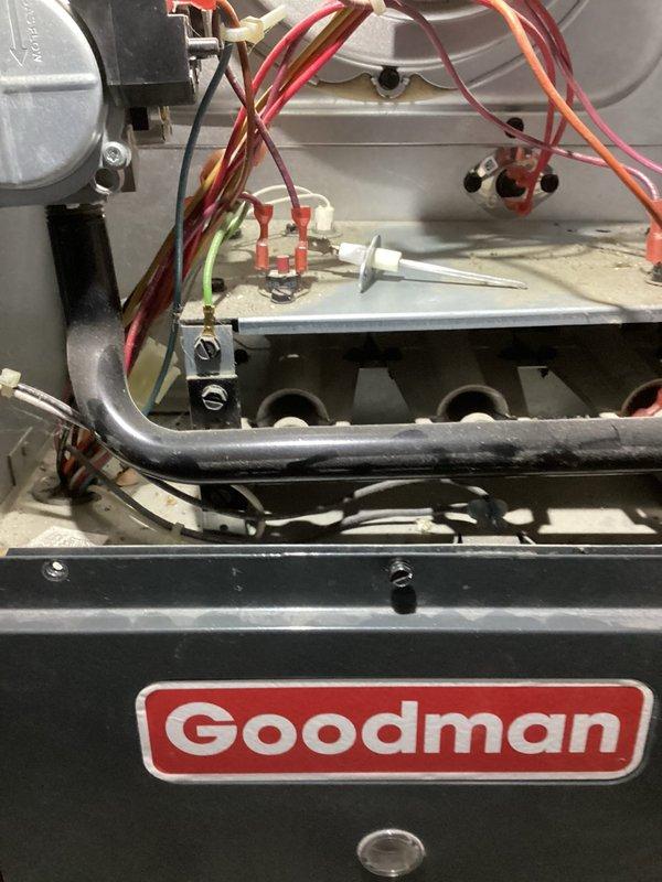 Completed annual heating maintenance on Goodman furnace unit. Performed standard inspection of burner assembly, heat exchanger, and electrical connections; all components found in serviceable condition. Cleaned sensor as noted during routine system evaluation.