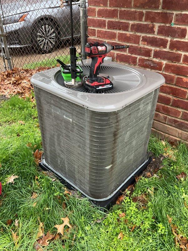 Completed comprehensive ComfortGuard Maintenance visit on residential HVAC system, including outdoor condenser unit inspection and furnace filter replacement. Performed routine maintenance procedures on exterior condenser unit, which exhibited significant cabinet corrosion and paint deterioration requiring documentation for future service recommendations. Replaced furnace filters as requested and verified all system components operating within normal parameters.