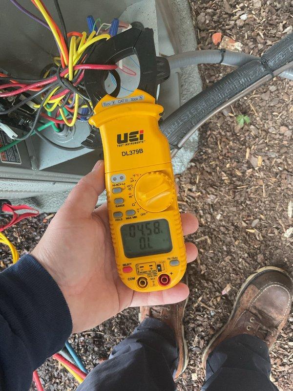 Completed routine Air Care Maintenance on residential air conditioning system. Performed electrical diagnostics using digital multimeter to verify proper voltage and amperage at outdoor condensing unit, inspected wiring connections and refrigerant lines, and assessed overall equipment condition. Unit operating within normal parameters with no deficiencies noted at time of service.