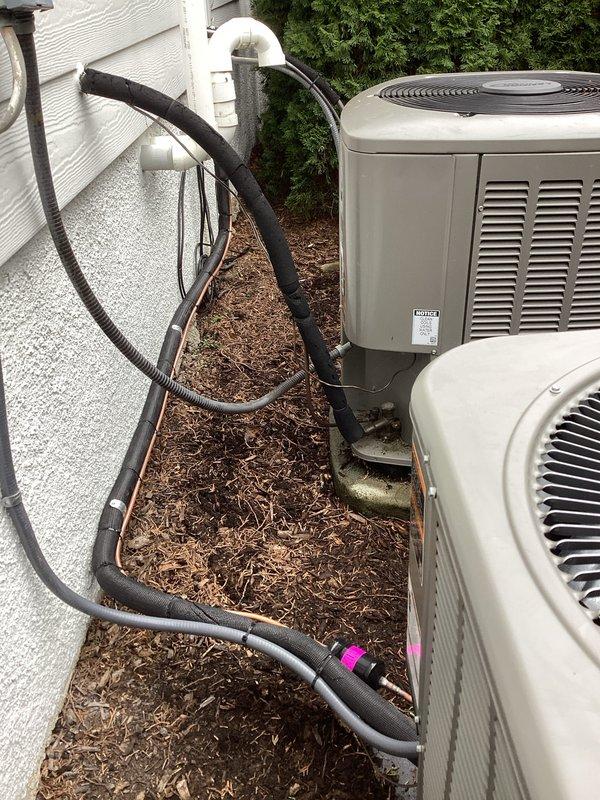 Completed full HVAC system installation including 70,000 BTU gas furnace and 2-ton air conditioning unit with right-side configuration. Obtained mechanical and electrical permits prior to installation. Installed outdoor condensing units on concrete pads with proper refrigerant line sets, electrical conduit, and condensate drainage via PVC piping. Reconnected all electrical components and verified system operation upon completion.