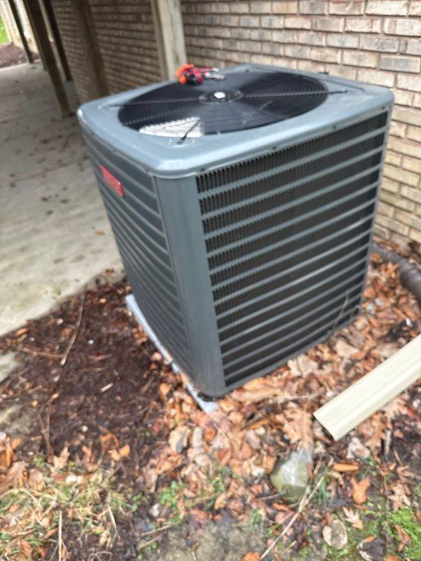 Completed scheduled air conditioning maintenance on outdoor condensing unit. Performed routine inspection of condenser coil, verified proper operation of fan motor and compressor, and checked refrigerant levels. Replaced air filter and cleaned condensate drain system. Unit operating within normal parameters upon completion of maintenance service.