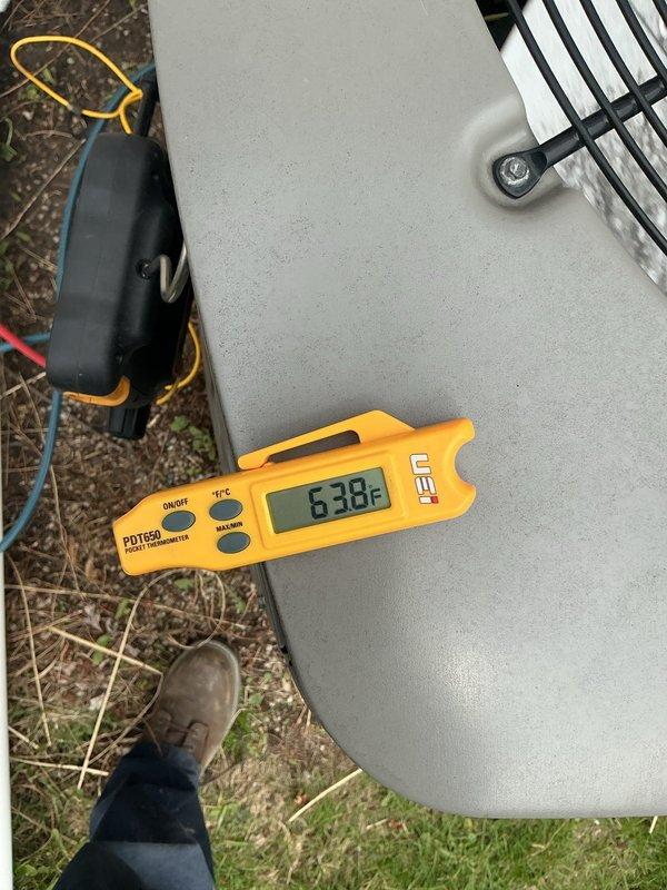 Completed comprehensive spring maintenance on one-year-old furnace and air conditioning system per homeowner request. Performed full AC tune-up including inspection of outdoor condensing unit, verified refrigerant temperatures reading 63.8°F at outdoor unit, and conducted thorough examination of furnace internal components including gas valve assembly, control board, blower motor, and all electrical connections. All systems tested and confirmed operating within normal parameters with no deficiencies noted.