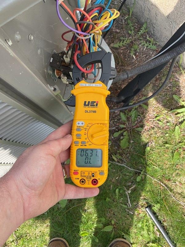 Performed scheduled maintenance on air conditioning unit. Conducted electrical diagnostics using digital multimeter to verify proper voltage and amperage readings at contactor and control wiring. All electrical connections inspected and confirmed secure with no signs of overheating or damage.