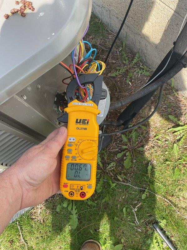 Performed scheduled maintenance on air conditioning unit. Conducted electrical diagnostics using digital multimeter to verify proper voltage and amperage readings at contactor and control wiring. All electrical connections inspected and confirmed secure with no signs of overheating or damage.