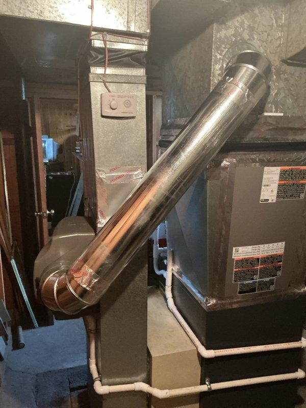 Installed 17-gallon whole-home humidifier system integrated with existing HVAC ductwork. Connected water supply line with shut-off valve to humidifier unit and routed condensate drainage through PVC piping. Verified proper operation of humidifier controls, tested water flow, and ensured system integration with furnace for optimal indoor air quality management.