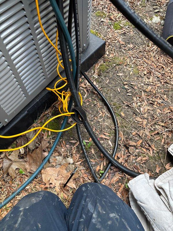 Returned to site for callback on recent AC installation to complete proper pump down procedure and system startup. Performed refrigerant pump down on outdoor condensing unit, verified all refrigerant lines and electrical connections were secure and properly routed from equipment. Completed full system startup, checked operational parameters, and confirmed unit running within manufacturer specifications.