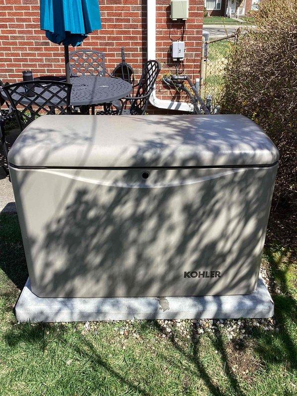 Performed routine preventative maintenance on a Kohler 20KW residential standby generator. Conducted comprehensive system inspection including visual assessment of all external components, enclosure integrity, and mounting stability. Verified proper operation of all generator systems, checked fluid levels, inspected fuel system components including fuel cap and lines, and examined electrical connections and control panel functionality. Unit found to be in good operational condition with all components functioning within manufacturer specifications.