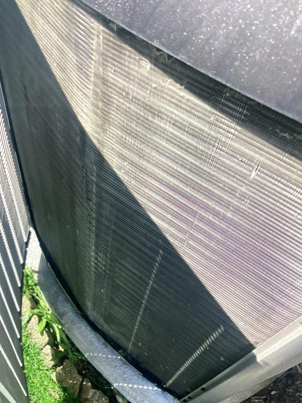 Performed annual cooling maintenance on outdoor condensing unit. Inspected heat exchanger coils and confirmed proper fin alignment and structural integrity. Replaced air filters and evaporative cooling pads as needed to maintain optimal system performance and airflow efficiency.