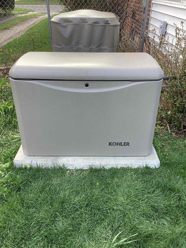 Performed routine electrical maintenance on a Kohler 20kW residential standby generator. Conducted comprehensive inspection of unit components, delivered maintenance kit, and verified proper operation of all systems including engine, alternator, and control panel.