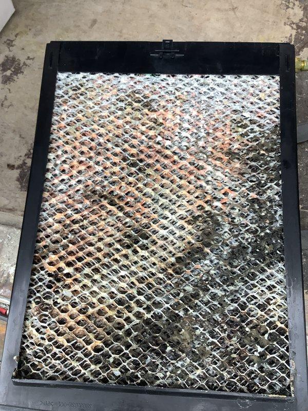 Completed annual cooling maintenance inspection on HVAC system. Removed and replaced heavily soiled air filter that showed significant accumulation of dust, dirt, and debris throughout the mesh media, which was restricting proper airflow. Installed new pleated air filter to restore system efficiency and indoor air quality.