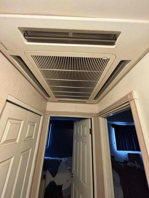 Completed estimate for replacement of 20-year-old ceiling-mounted cassette-style mini split air conditioning system. Assessed existing unit condition, documented current installation configuration, and provided replacement options for aging equipment showing signs of wear. Customer seeking replacement as soon as possible due to system age and declining performance.