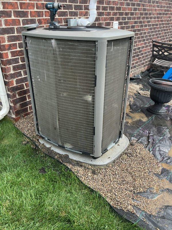 Completed routine ACM maintenance on residential outdoor condenser unit. Thoroughly cleaned heavily soiled filter screens and coils that had accumulated significant dust and debris, restoring proper airflow to the system. Unit tested and operating within normal parameters upon completion.