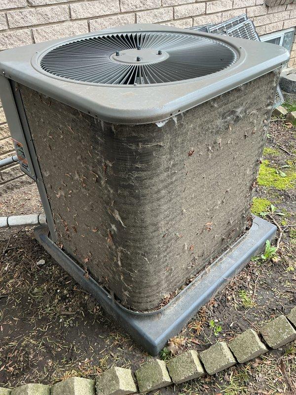 Completed annual cooling maintenance on residential HVAC system and performed hot water heater flush. Replaced air filter, cleaned condensate drain line and flushed system to ensure proper drainage. Flushed hot water heater to remove sediment buildup and maintain efficient operation. Outdoor condenser unit showed significant weathering with dirt accumulation and organic growth but remained operational. All equipment tested and confirmed functioning within normal parameters upon completion.