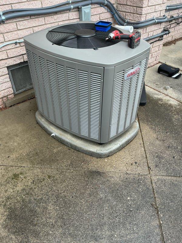 Performed annual cooling maintenance on Lennox outdoor condensing unit. Conducted comprehensive system inspection, tested operational performance with diagnostic gauges, and verified proper electrical connections and conduit integrity. Unit found to be operating within normal parameters with all components functioning correctly.