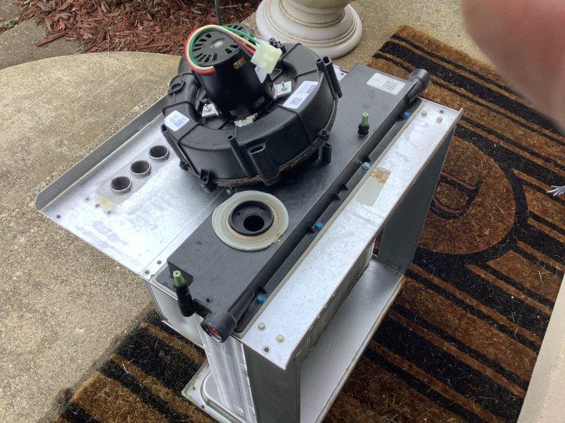 Completed warranty replacement of heat exchanger, inducer motor, and furnace cabinet assembly. Removed existing furnace components, installed new heat exchanger with proper sealing and gaskets, replaced inducer motor assembly with new unit including wiring connections and mounting hardware, and reinstalled complete furnace system into new cabinet housing. All components were properly secured, electrical connections verified, and system tested for proper operation upon completion.