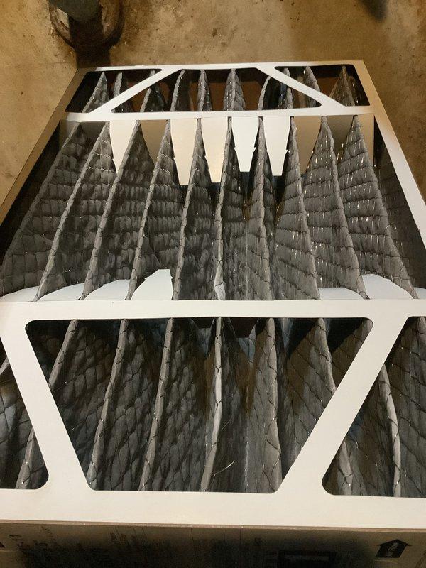 Completed scheduled AHC maintenance service during evening hours. Inspected HVAC system and replaced heavily soiled pleated air filters that showed significant dust and debris accumulation, which were restricting proper airflow. Installed new filters with proper sizing to restore system efficiency and indoor air quality.