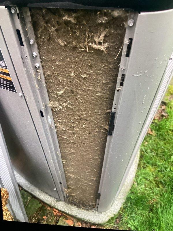 Completed annual furnace maintenance and tune-up on 10-year-old unit as part of membership program. Performed comprehensive system inspection, cleaned heavily soiled outdoor coil assembly showing significant accumulation of dirt, dust, and environmental debris between fins, and replaced extremely dirty air filter clogged with particulate matter and organic material. All components tested and operating within normal parameters following service.