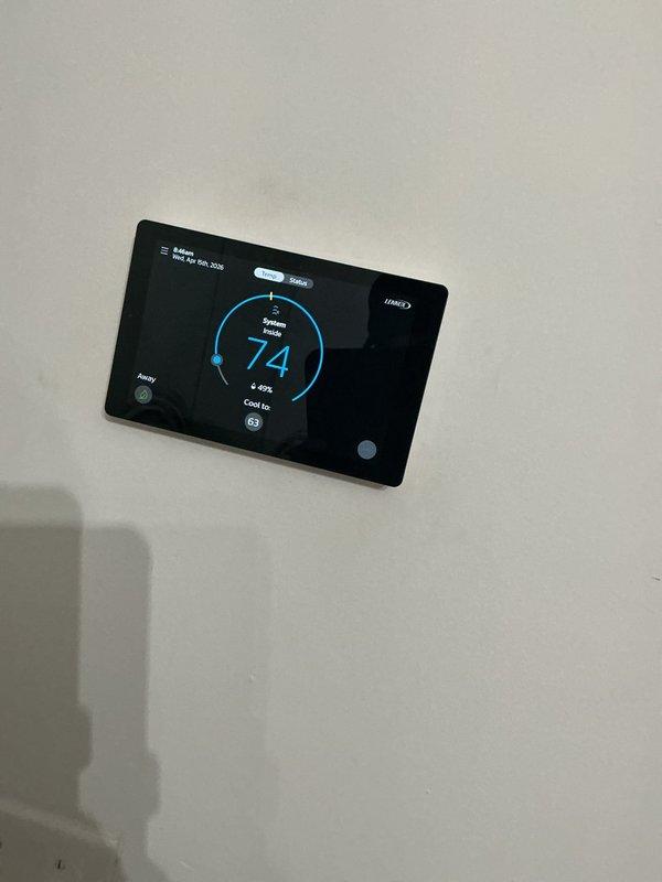 Responded to service call for 2-month-old furnace running excessively hot with thermostat temperature reading inaccuracies. Upon inspection, verified thermostat displayed 74°F while actual supply air temperature measured 32.4°F at heat exchanger, indicating significant temperature sensor malfunction. Configured S40 thermostat setup to restore proper temperature calibration and system communication, resolving incorrect temperature readings and preventing furnace from overheating due to faulty sensor feedback.