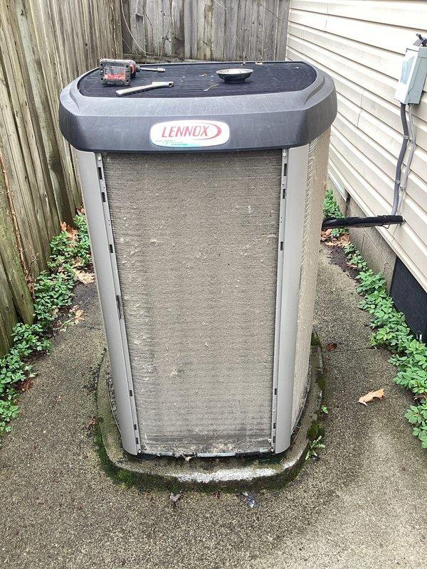 Completed annual cooling maintenance on Lennox outdoor condensing unit. Replaced furnace filter and humidifier pad as requested, inspected system components, and verified proper operation of all equipment.