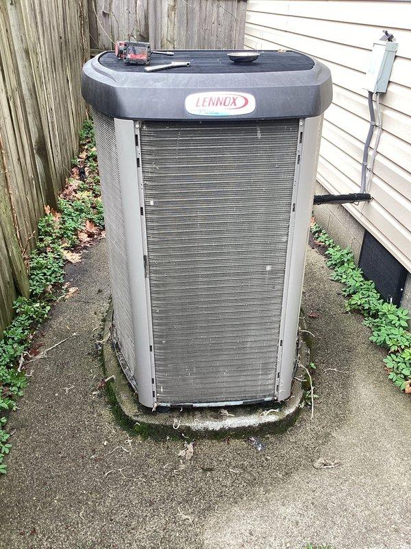 Completed annual cooling maintenance on Lennox outdoor condensing unit. Replaced furnace filter and humidifier pad as requested, inspected system components, and verified proper operation of all equipment.