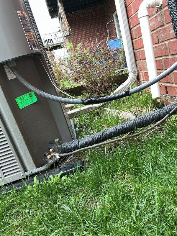 Responded to no cooling complaint on 4-year-old system. Customer reported lawn care crew damaged wiring, resulting in loss of cooling function while heating remained operational. Upon inspection, located severed low-voltage control wire running from outdoor condensing unit to indoor air handler. Repaired damaged conductor, verified proper voltage at thermostat and equipment terminals, and restored system to full cooling operation. Tested both heating and cooling modes to confirm complete functionality.