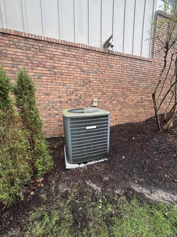 Provided estimate for complete air conditioning system replacement including outdoor condensing unit and indoor air handler/furnace. Existing 2007 system is non-operational and requires full replacement with new equipment, refrigerant lines, and associated components for basement-located indoor unit and exterior condensing unit installation.