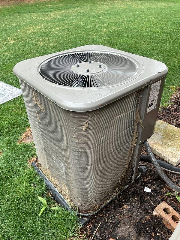Completed annual cooling maintenance on residential split system. Performed standard ACM procedures including inspection of outdoor condenser unit, which showed normal weathering and aging consistent with outdoor exposure. Identified and documented filter requirement for HCF16-11 (MERV 11) replacement filter, which was sold to customer for future installation.