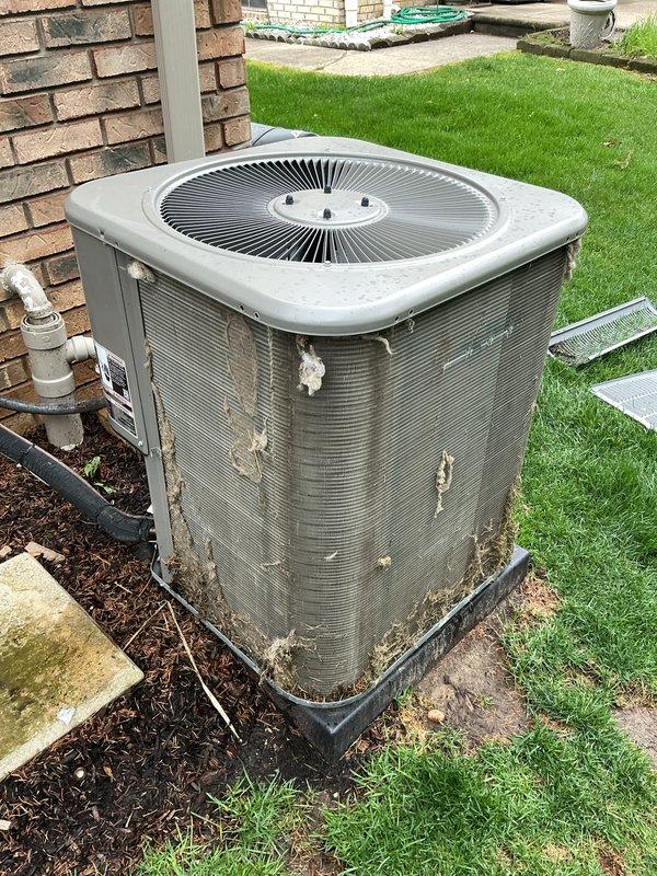 Completed annual cooling maintenance on residential split system. Performed standard ACM procedures including inspection of outdoor condenser unit, which showed normal weathering and aging consistent with outdoor exposure. Identified and documented filter requirement for HCF16-11 (MERV 11) replacement filter, which was sold to customer for future installation.