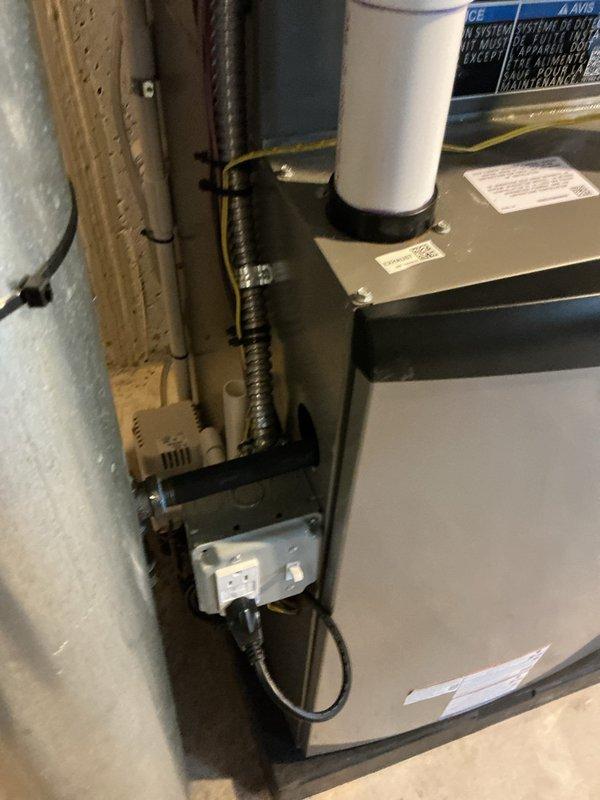 Returned to address code violation requiring auxiliary and secondary drain systems on evaporator coil per 2015 MRC requirements. Installed secondary drain line with proper termination and secured all PVC condensate piping to newly installed 90,000 BTU furnace and 3-ton air conditioning system. Verified all drain connections, tested condensate flow, and confirmed compliance with mechanical permit specifications for furnace, AC unit, and humidifier reconnection.