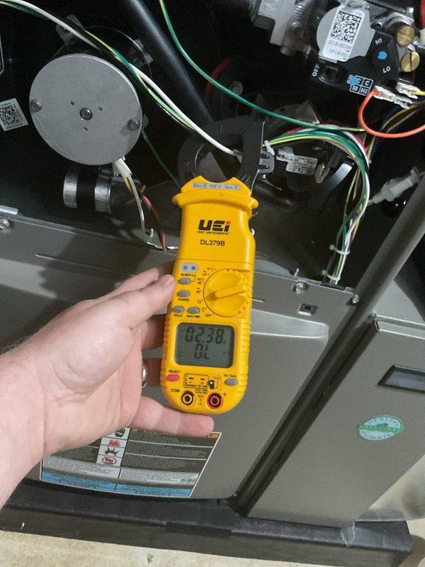 Completed annual HVAC maintenance inspection on air handling unit. Performed electrical diagnostics using digital multimeter to verify system voltage and amperage readings, confirming proper operation of all electrical components including contactors, relays, and capacitors. Identified and documented filter replacement requirement for HCF16-11 (MERV 11) filter to maintain optimal airflow and system efficiency.