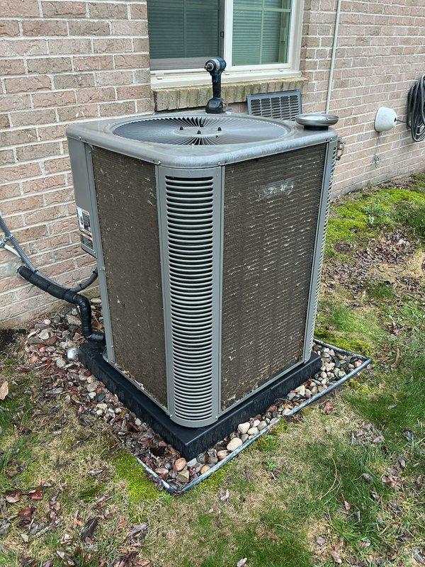 Completed scheduled Air Care Maintenance on residential outdoor condenser unit. Performed comprehensive system inspection, verified proper operation of all components, and documented unit condition with photographs. Unit showed normal weathering consistent with outdoor exposure, with all mechanical components functioning within acceptable parameters at time of service.