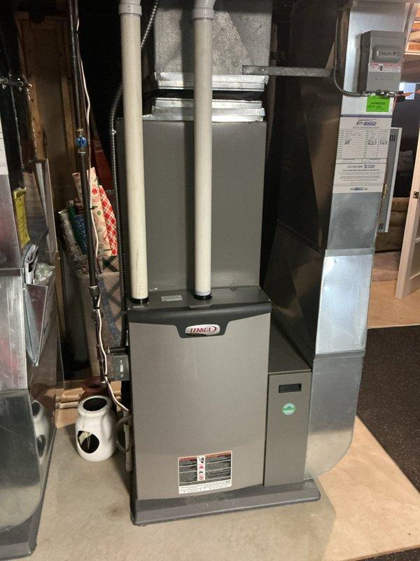 Responded to no cooling complaint on 2012 Lennox system located in basement. Connected digital manifold gauges to outdoor condenser unit and performed diagnostic testing of refrigerant pressures and system operation. Evaluated indoor air handler and furnace assembly for proper airflow and component function.