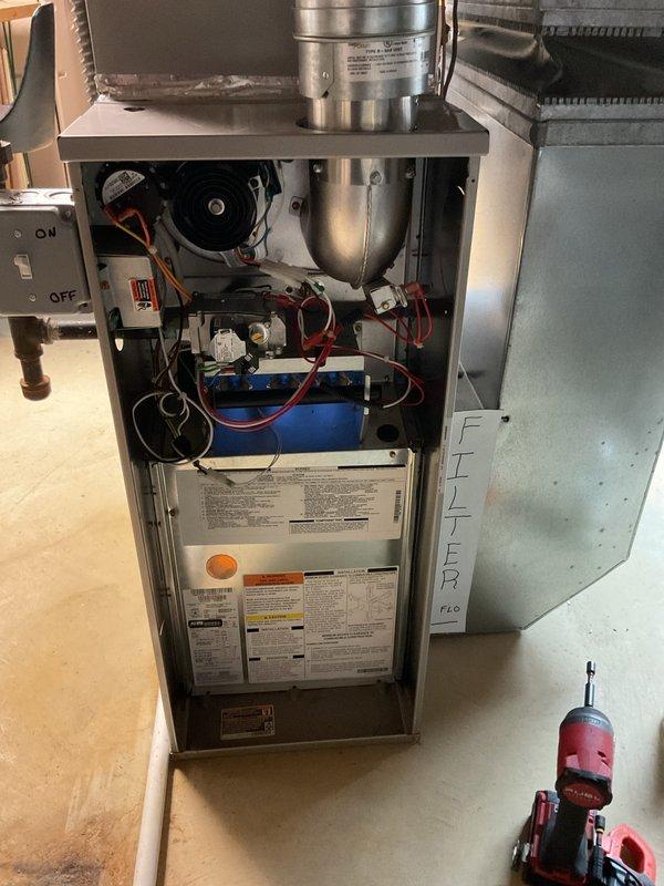 Completed annual HVAC maintenance on residential heating and cooling system. Performed comprehensive inspection of indoor furnace unit, examining blower motor, capacitor, electrical connections, and filter system. Serviced outdoor condensing unit, checking refrigerant levels with manifold gauges, inspecting fan operation, and verifying proper electrical disconnect function. All components found operating within normal parameters with no repairs required at this time.