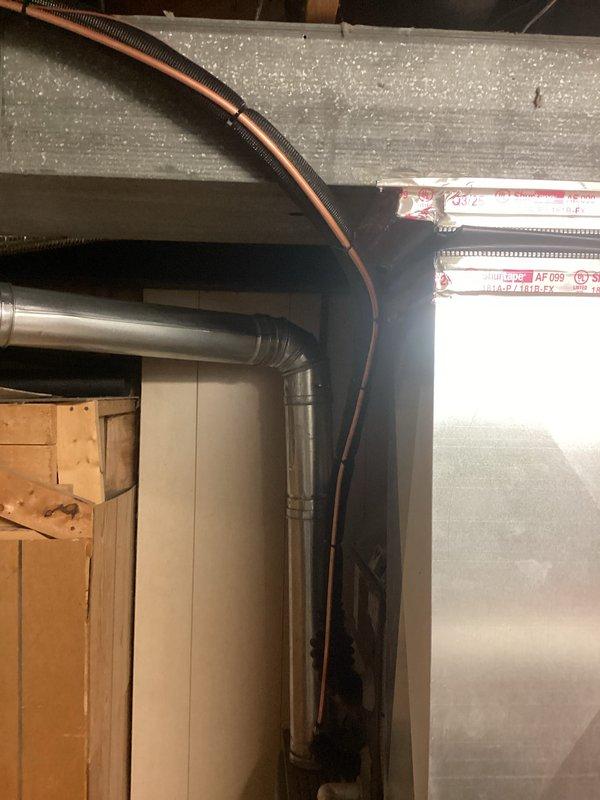 Completed full HVAC system installation including a 70,000 BTU furnace and 2-ton air conditioning unit with right-side configuration. Installed new ductwork with properly sealed seams using reinforcement tape, ran refrigerant lines with protective insulation wrapping, and connected PVC condensate drain line. Secured all mechanical and electrical permits prior to installation, performed all necessary electrical reconnections, and ensured proper system integration in basement utility space. All components installed to manufacturer specifications and local code requirements, with system tested and operational upon completion.