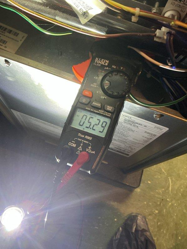 Completed annual furnace maintenance on a 10-year-old unit as part of routine preventive care. Performed comprehensive system diagnostics including electrical measurements using digital multimeter and clamp meter, recording voltage and amperage readings to verify proper operation. All components tested within normal operating parameters, system operating efficiently with no issues found.