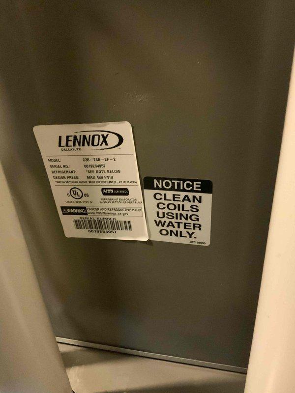Provided estimate for replacement of non-operational 2020 Lennox C30-24B-2F-2 air conditioning condenser unit located outside the residence. Documented existing equipment specifications, electrical panel configuration with main breaker and 20-circuit distribution, and assessed site conditions for replacement installation requirements.