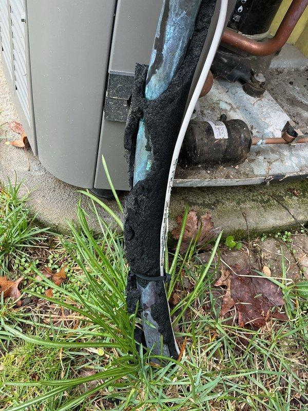 Completed annual cooling maintenance on residential air conditioning system. Performed comprehensive system inspection including refrigerant line assessment, noting weathered insulation on copper lines requiring future attention. Utilized Fieldpiece SMAN refrigerant manifold and micron gauge to verify system pressures and refrigerant charge levels, confirming all readings within manufacturer specifications for optimal cooling performance.