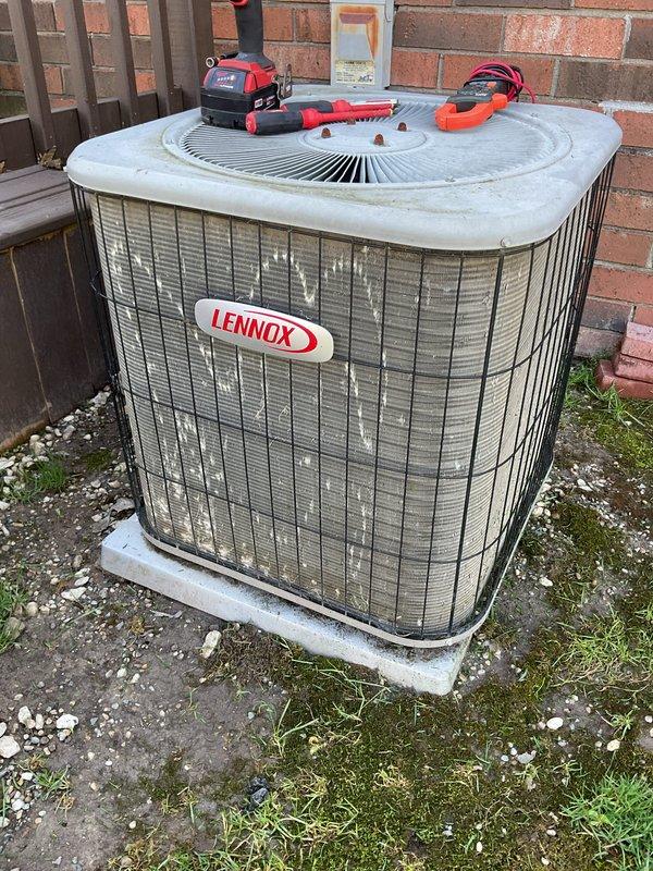 Completed annual preventative maintenance on Lennox outdoor condensing unit. Performed comprehensive system inspection, tested electrical components with diagnostic meters, verified proper operation of compressor and condenser fan motor, cleaned condenser coils, and confirmed unit is operating within manufacturer specifications for the cooling season.