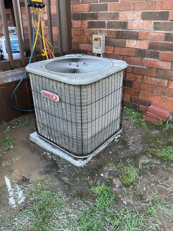 Completed annual preventative maintenance on Lennox outdoor condensing unit. Performed comprehensive system inspection, tested electrical components with diagnostic meters, verified proper operation of compressor and condenser fan motor, cleaned condenser coils, and confirmed unit is operating within manufacturer specifications for the cooling season.